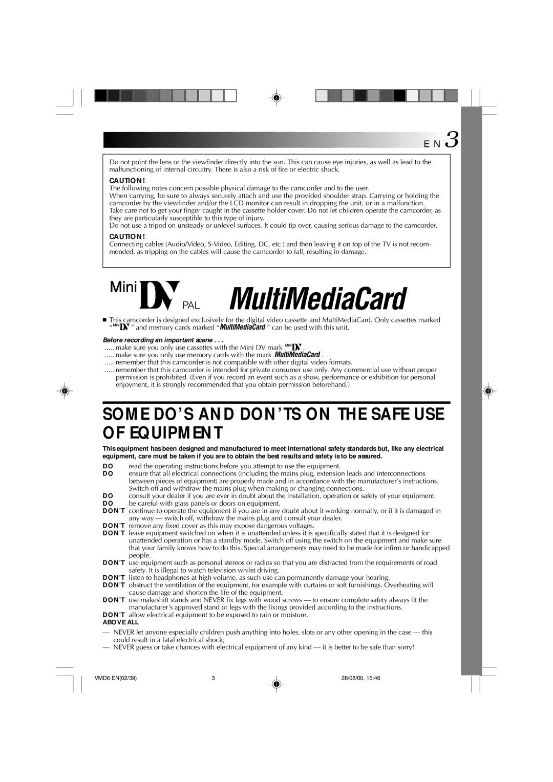 Technicolor - Thomson VMD 6 user manual Some DO’S and DON’TS on the Safe USE of Equipment 