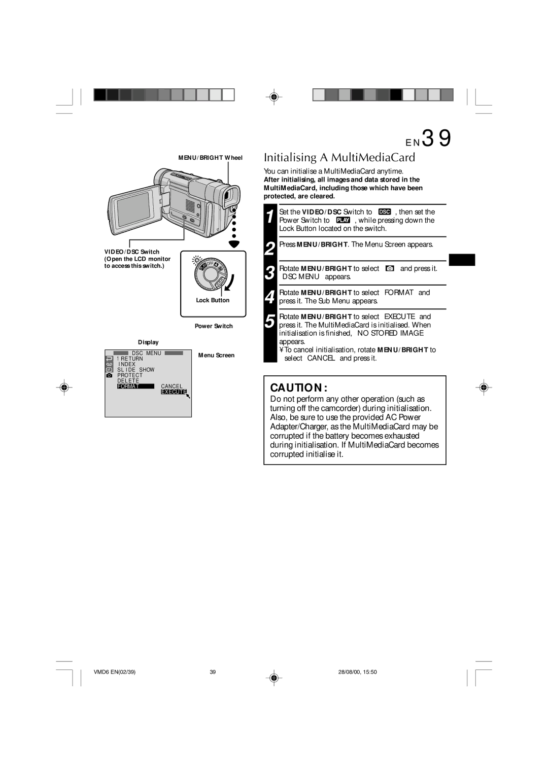 Technicolor - Thomson VMD 6 user manual Initialising a MultiMediaCard, You can initialise a MultiMediaCard anytime 