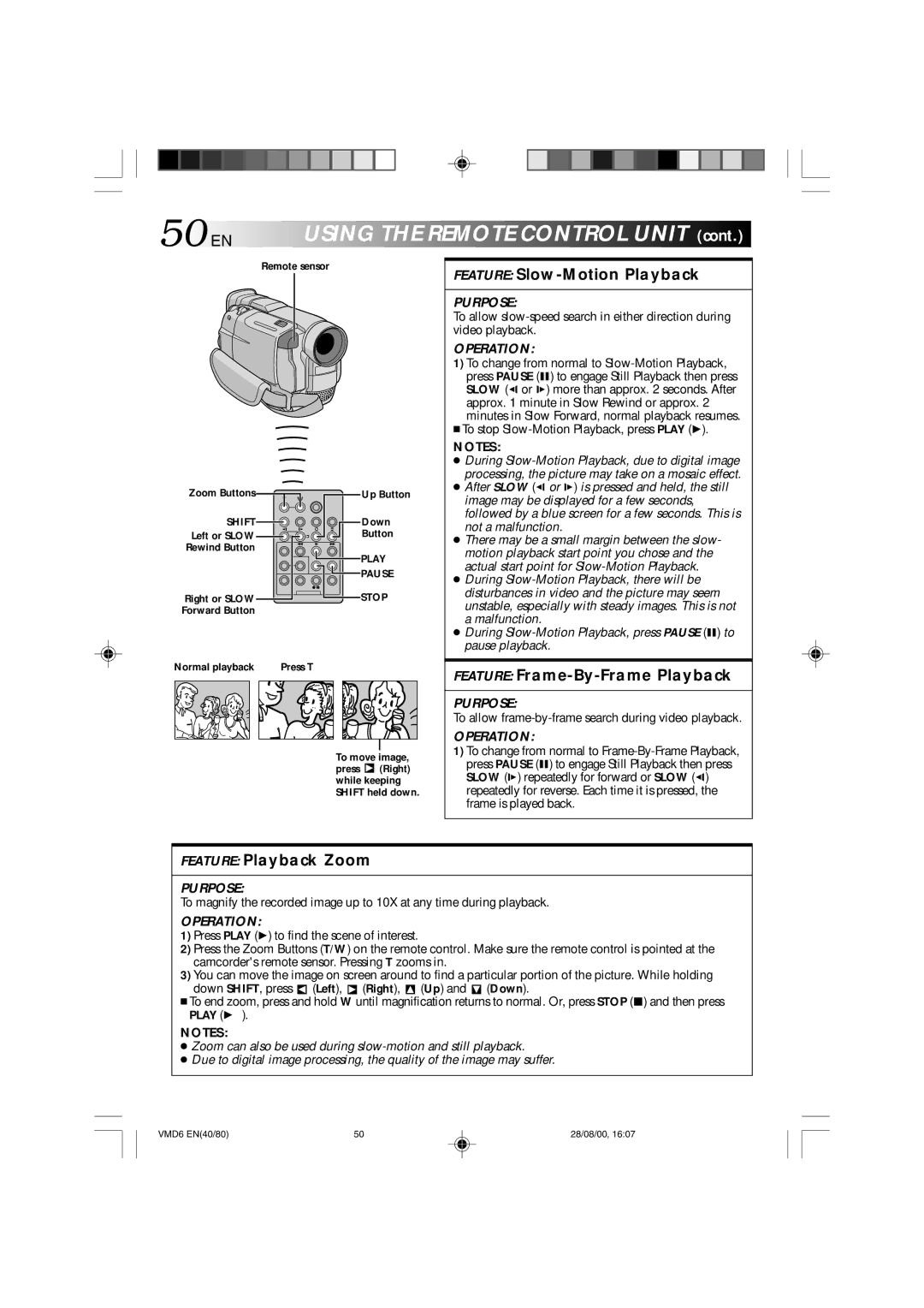 Technicolor - Thomson VMD 6 50 EN, Feature Slow-Motion Playback, Feature Frame-By-Frame Playback, Feature Playback Zoom 