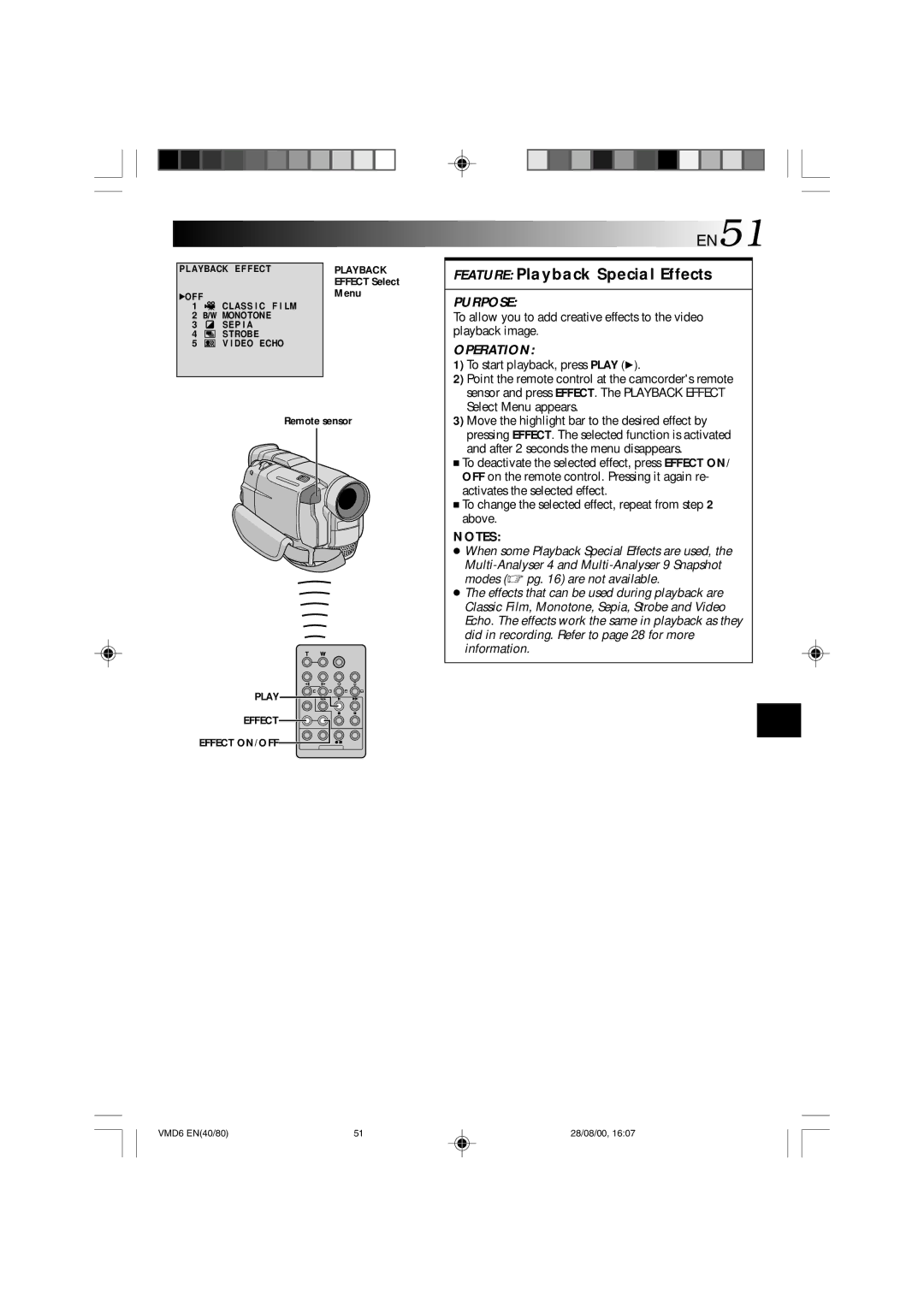 Technicolor - Thomson VMD 6 user manual Feature Playback Special Effects, Menu 