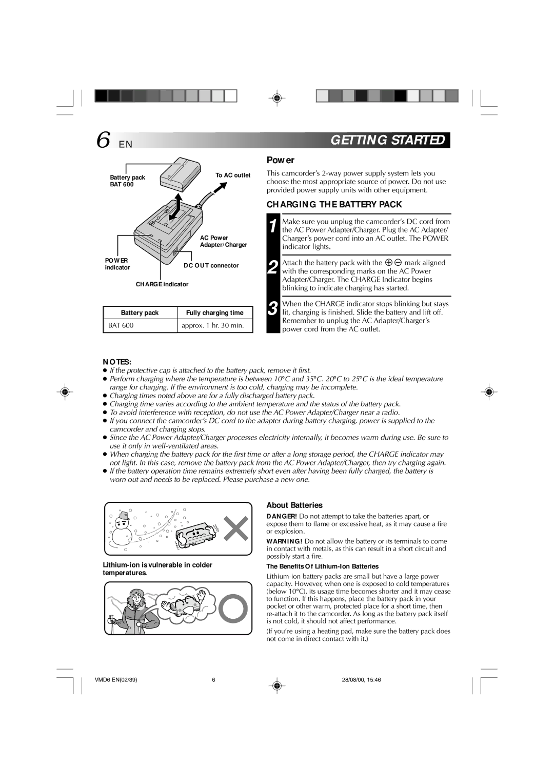 Technicolor - Thomson VMD 6 user manual Power, Charging the Battery Pack, About Batteries, Charge indicator 