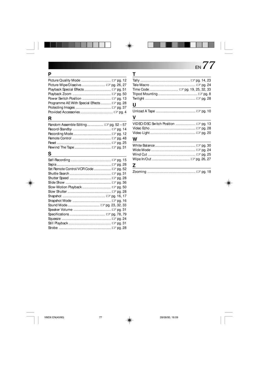 Technicolor - Thomson VMD 6 user manual EN77, Time Code  pg , 25, 32 