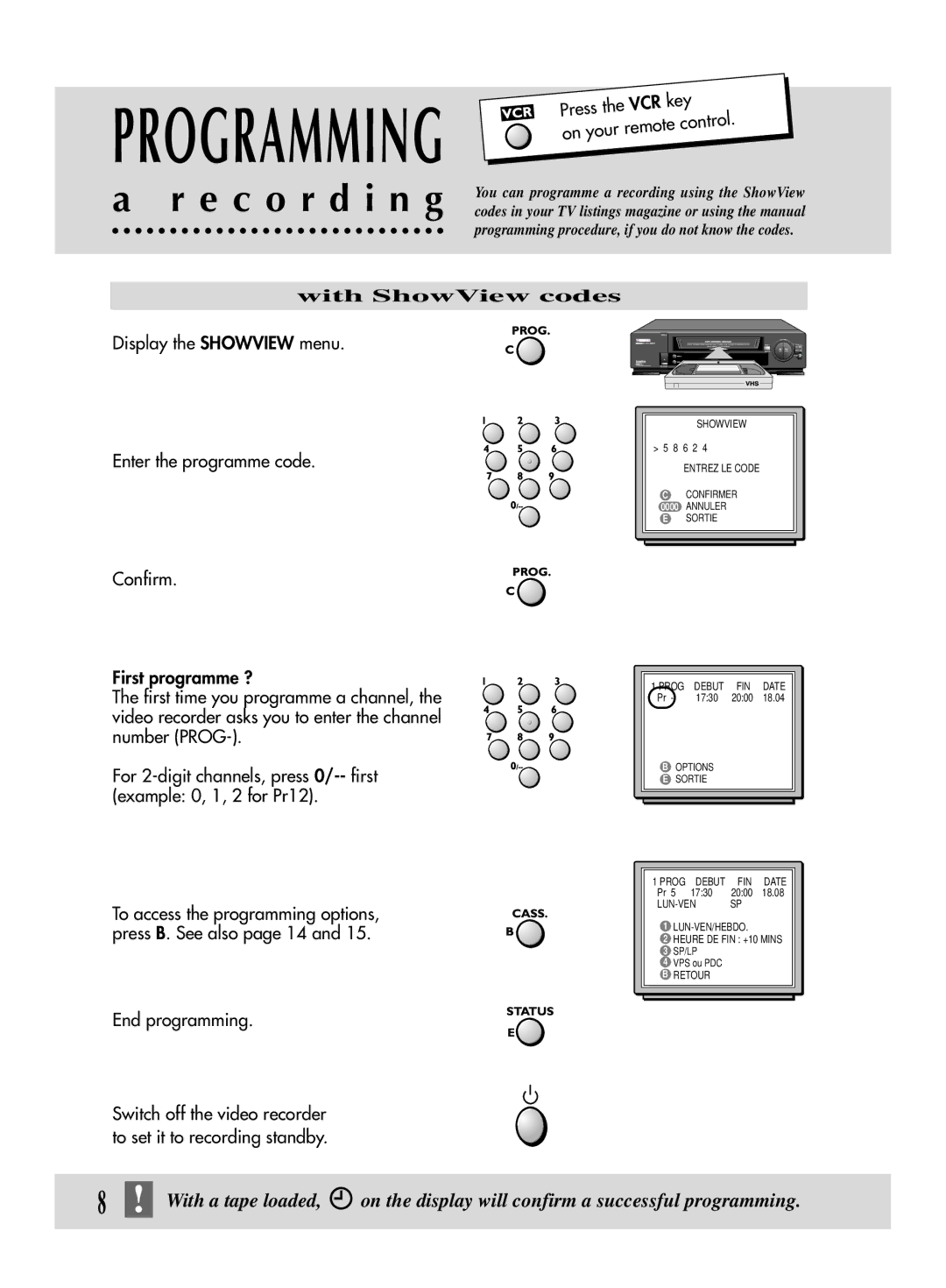 Technicolor - Thomson VPH6920F manual E c o r d i n g, With ShowView codes, End programming 