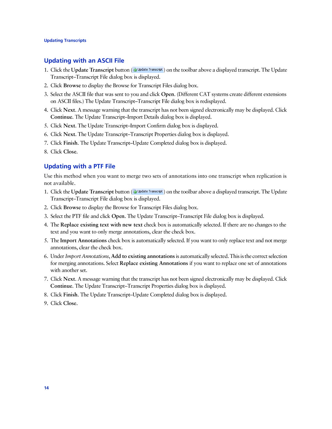 Technicolor - Thomson West Case Notebook manual Updating with an Ascii File, Updating with a PTF File 