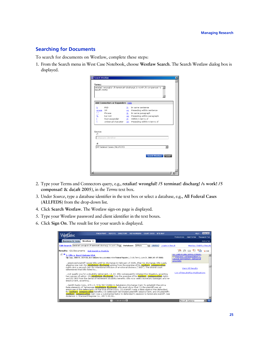 Technicolor - Thomson West Case Notebook manual Searching for Documents 