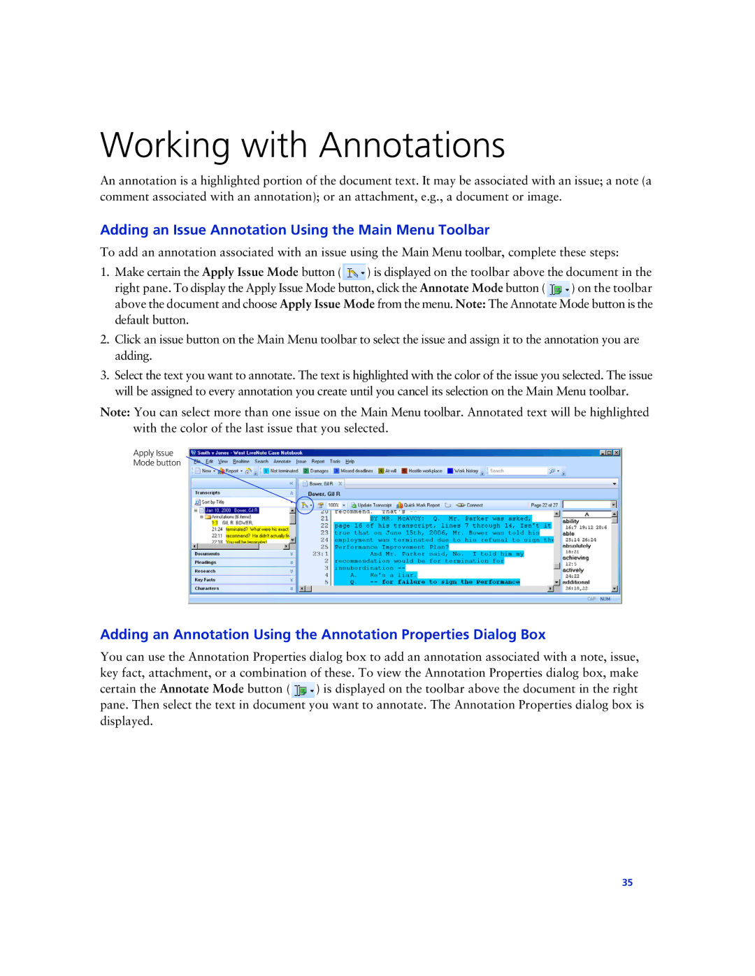 Technicolor - Thomson West Case Notebook Working with Annotations, Adding an Issue Annotation Using the Main Menu Toolbar 