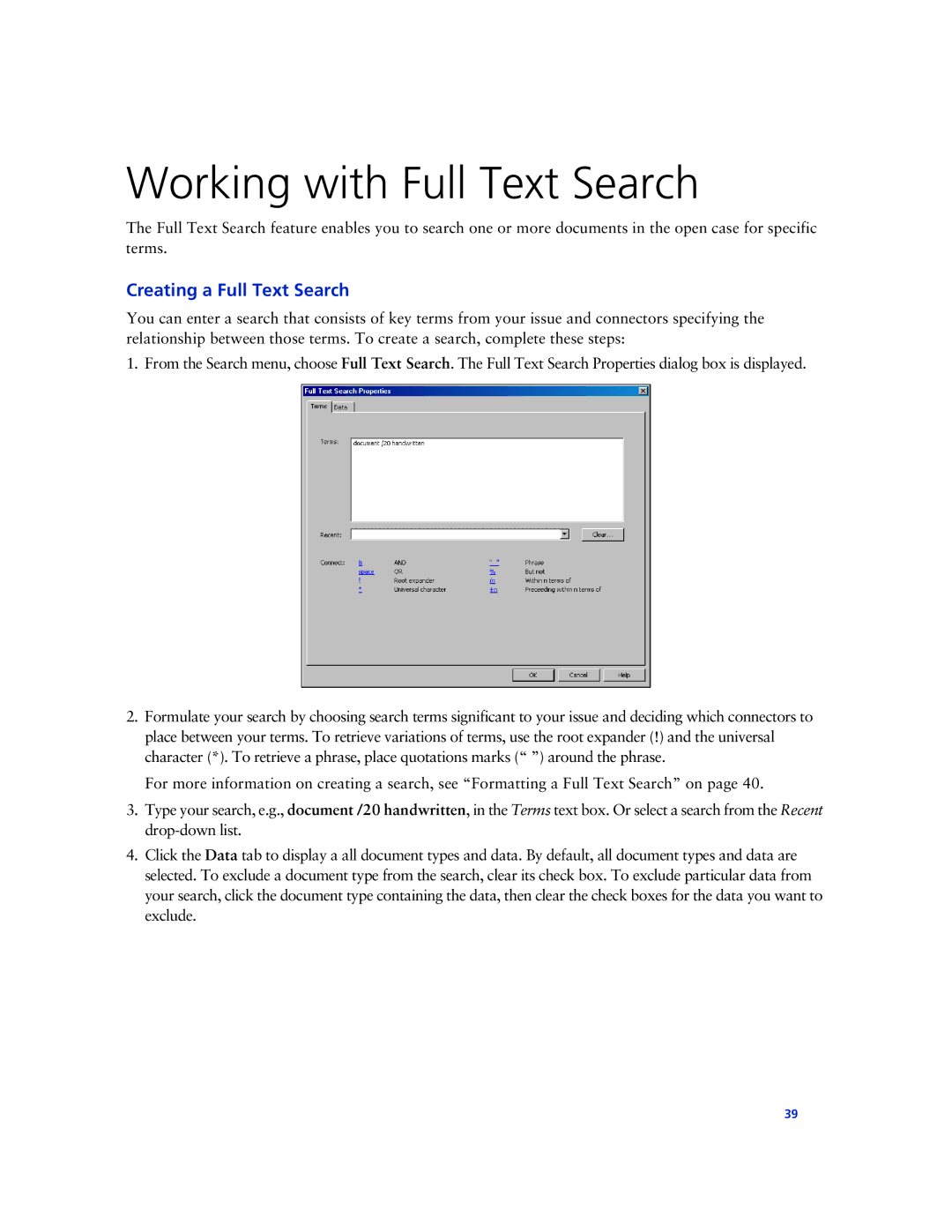 Technicolor - Thomson West Case Notebook manual Working with Full Text Search, Creating a Full Text Search 