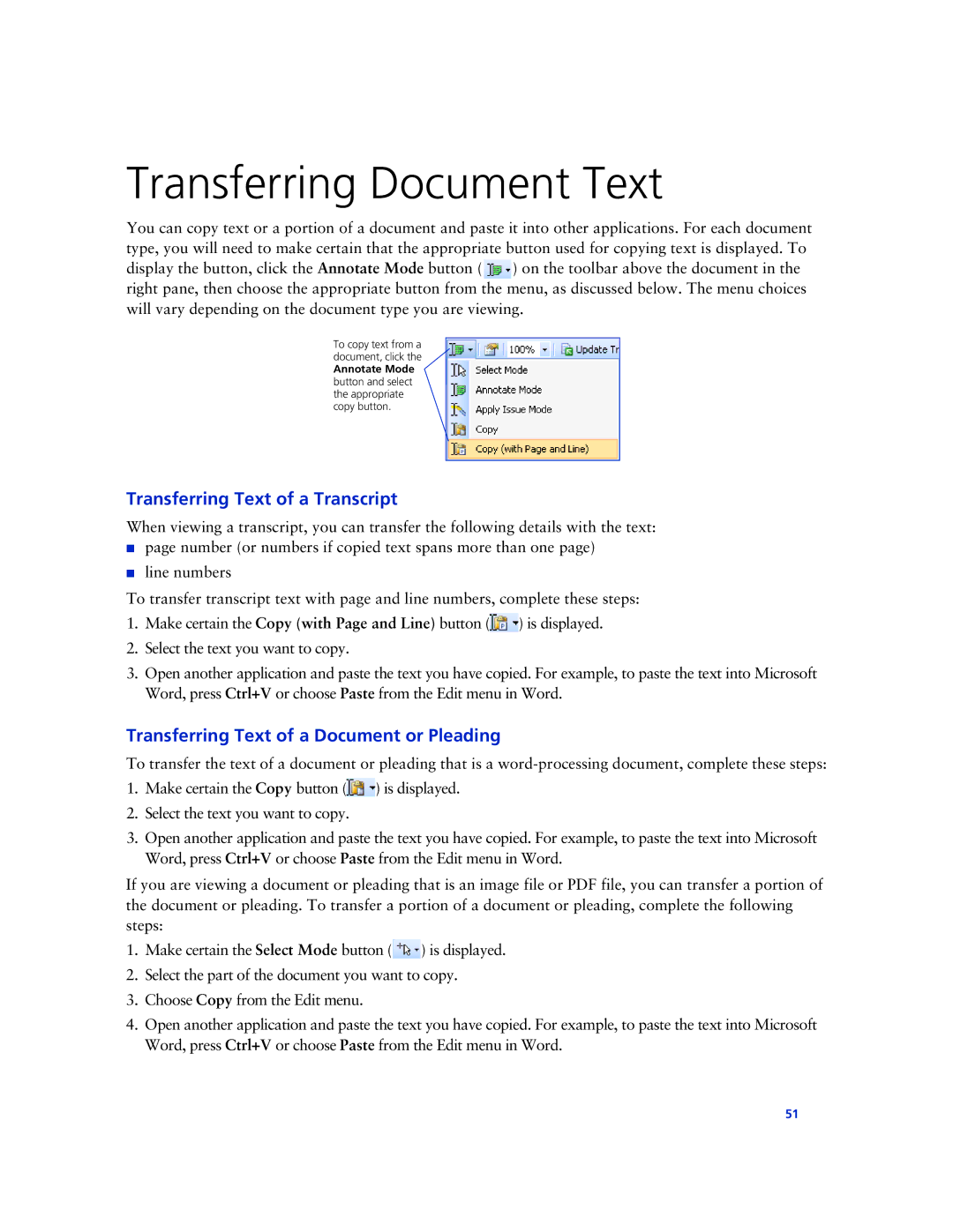 Technicolor - Thomson West Case Notebook manual Transferring Document Text, Transferring Text of a Transcript 