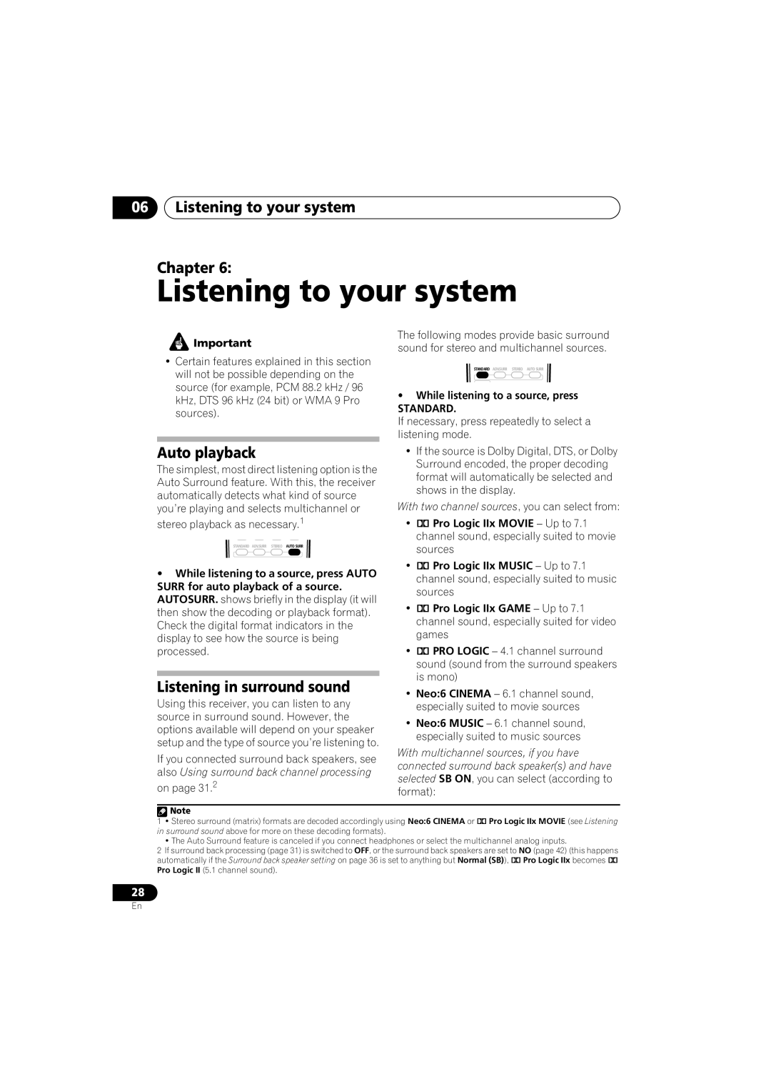 Technicolor - Thomson XRB3059-A Listening to your system Chapter, Auto playback, Listening in surround sound, Standard 