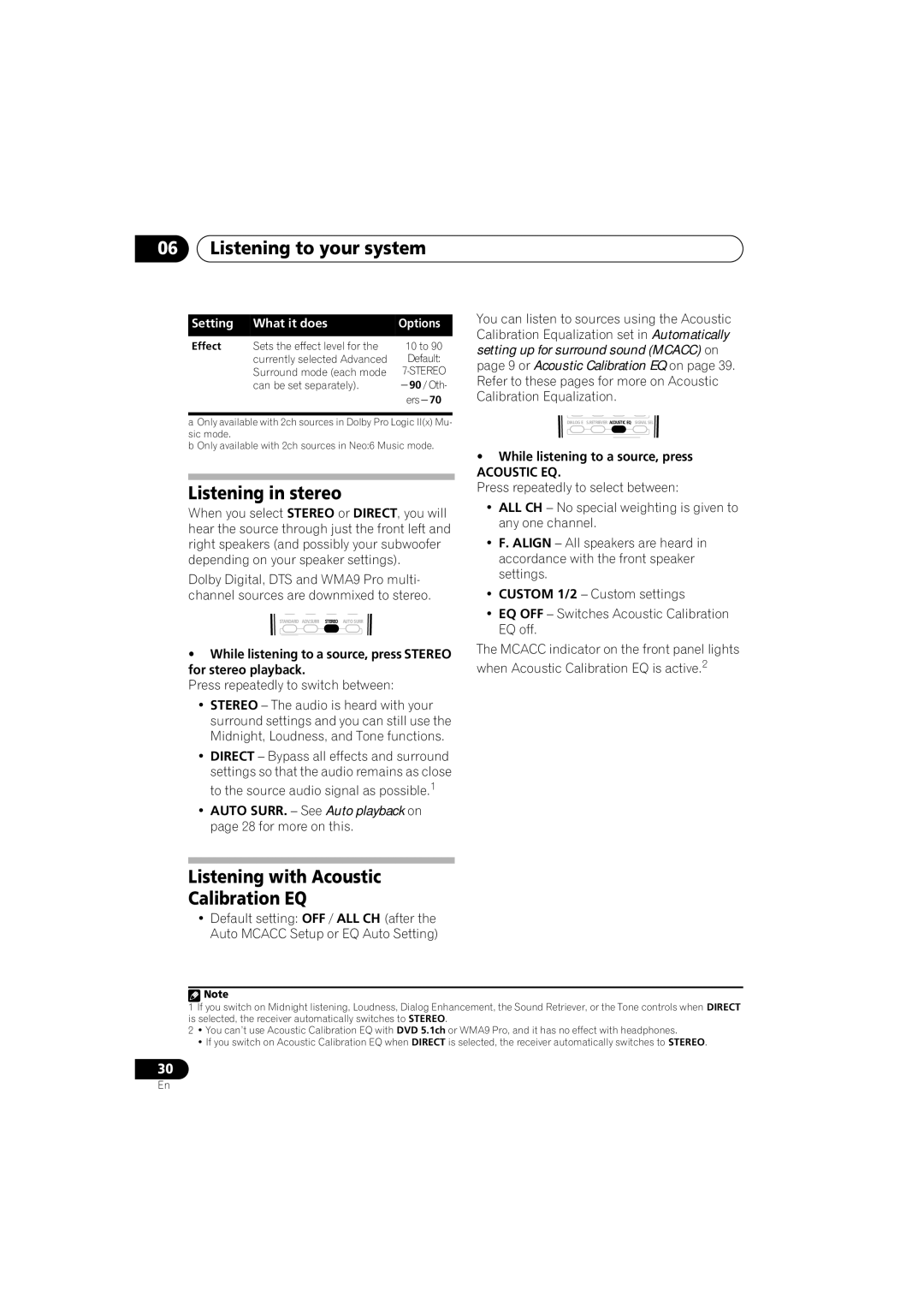 Technicolor - Thomson XRB3059-A operating instructions Listening in stereo, Listening with Acoustic Calibration EQ 