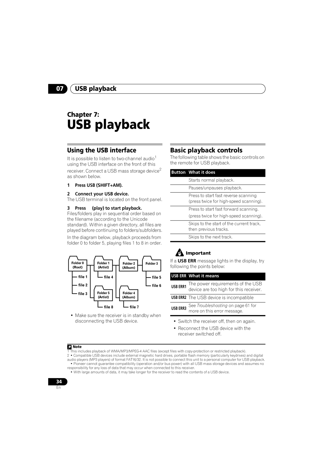 Technicolor - Thomson XRB3059-A USB playback Chapter, Using the USB interface, Basic playback controls 