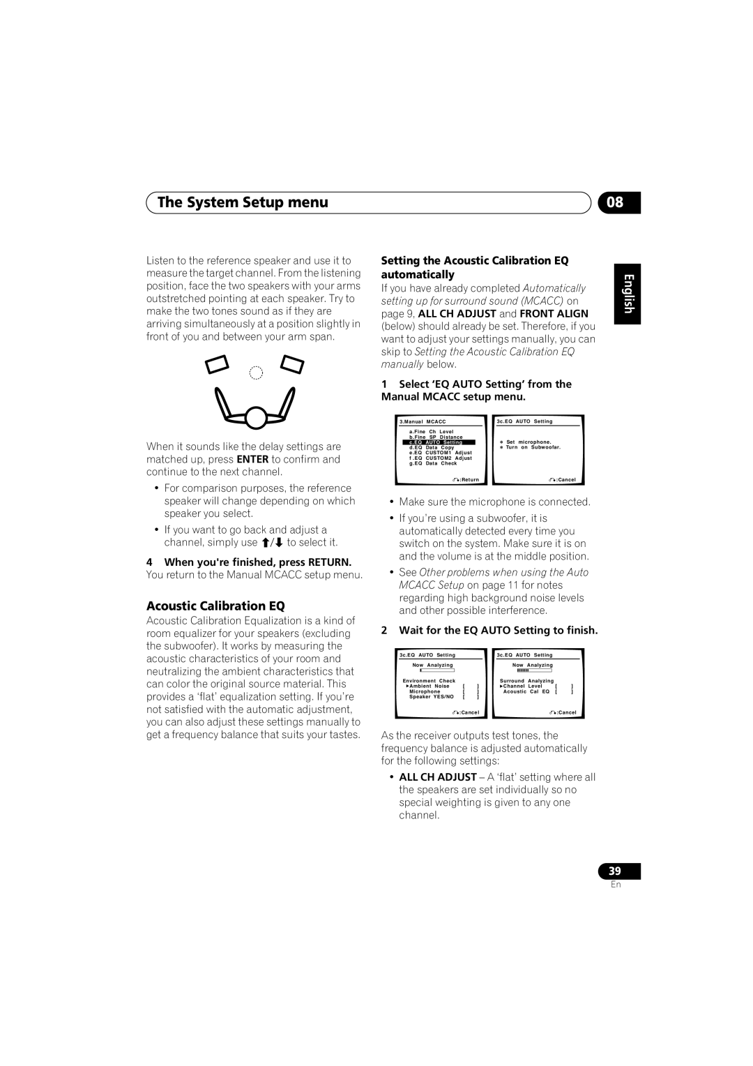 Technicolor - Thomson XRB3059-A operating instructions Setting the Acoustic Calibration EQ automatically 