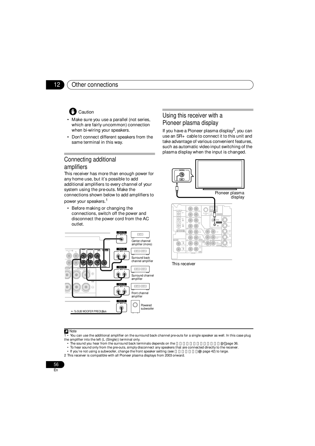 Technicolor - Thomson XRB3059-A Connecting additional amplifiers, Using this receiver with a Pioneer plasma display 