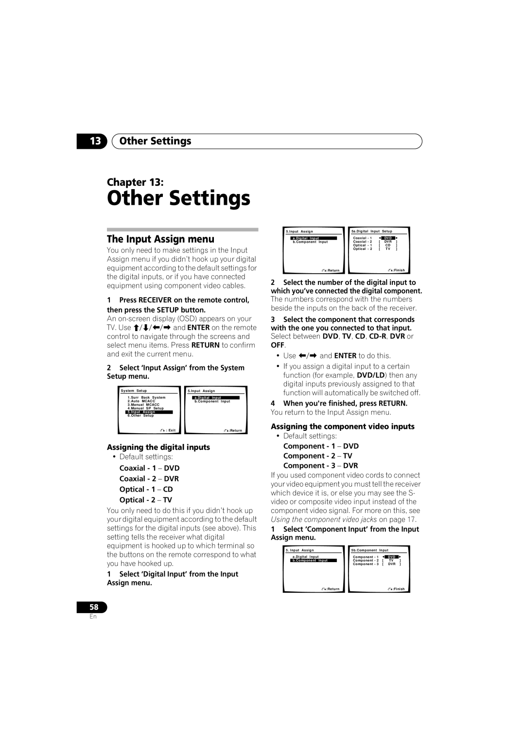 Technicolor - Thomson XRB3059-A Other Settings Chapter, Input Assign menu, Assigning the digital inputs 