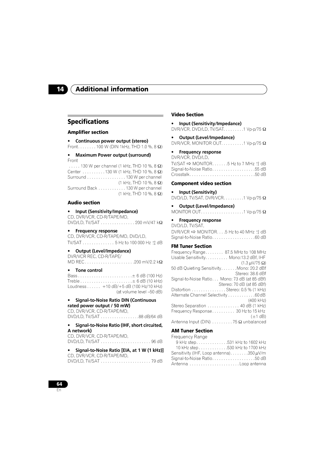 Technicolor - Thomson XRB3059-A operating instructions Additional information Specifications 