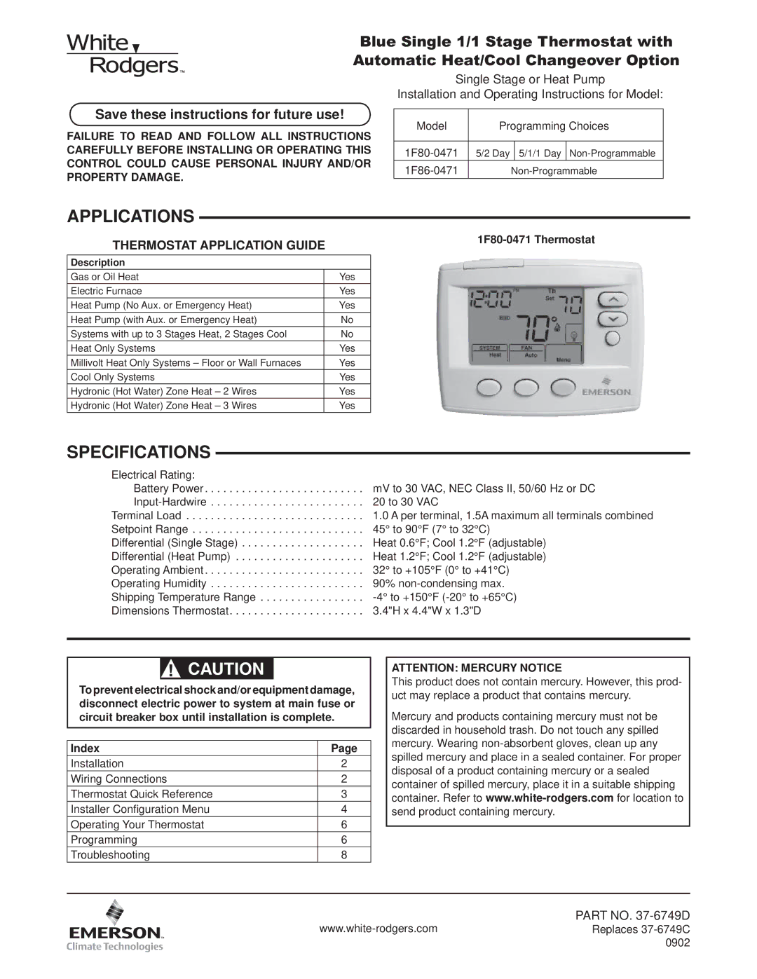 Technics 1F80-0471 specifications Applications, Specifications, Save these instructions for future use, Index 