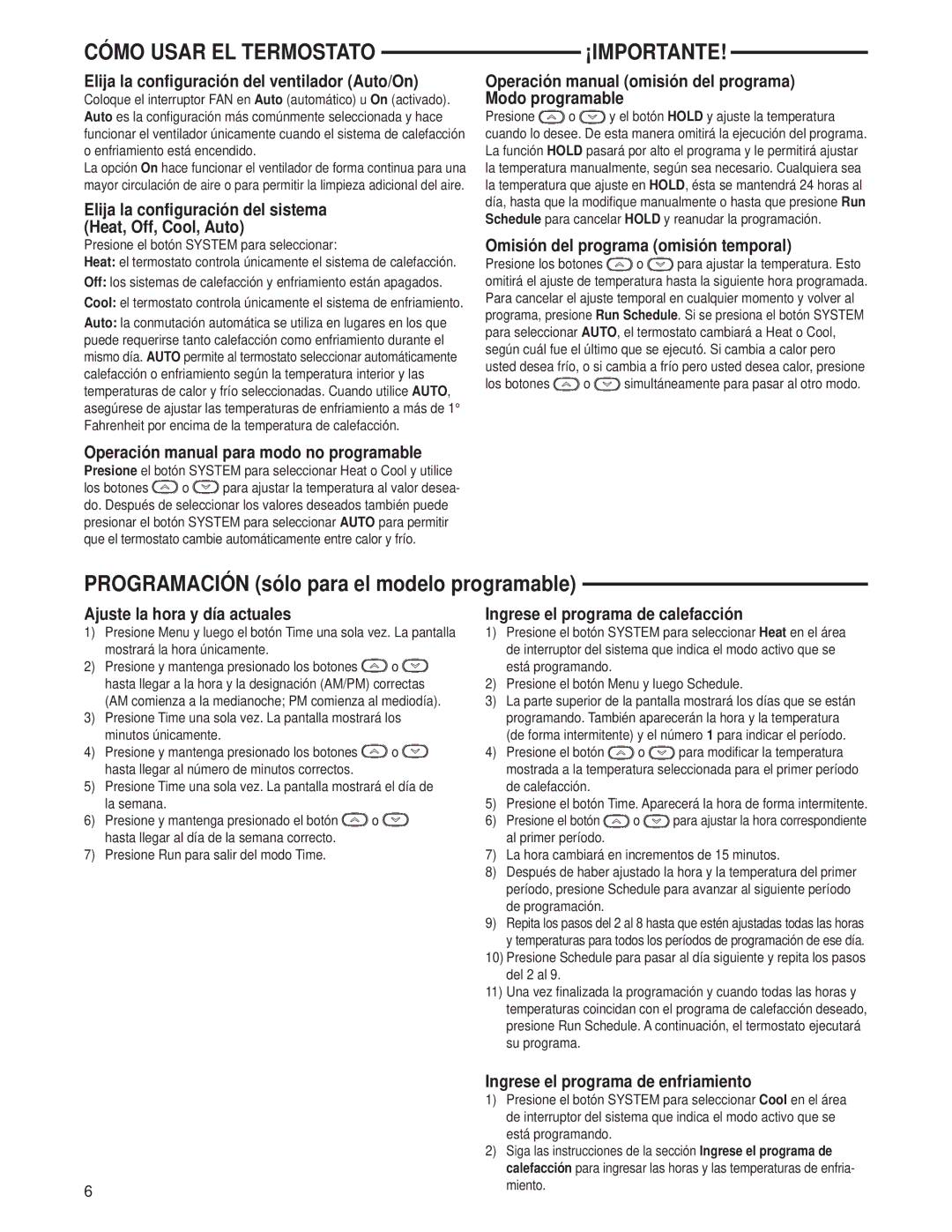 Technics 1F80-0471 specifications Cómo Usar EL Termostato, ¡Importante 