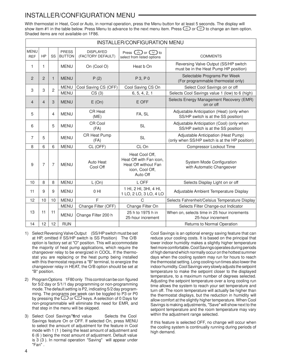 Technics 1F80-0471 specifications INSTALLER/CONFIGURATION Menu 