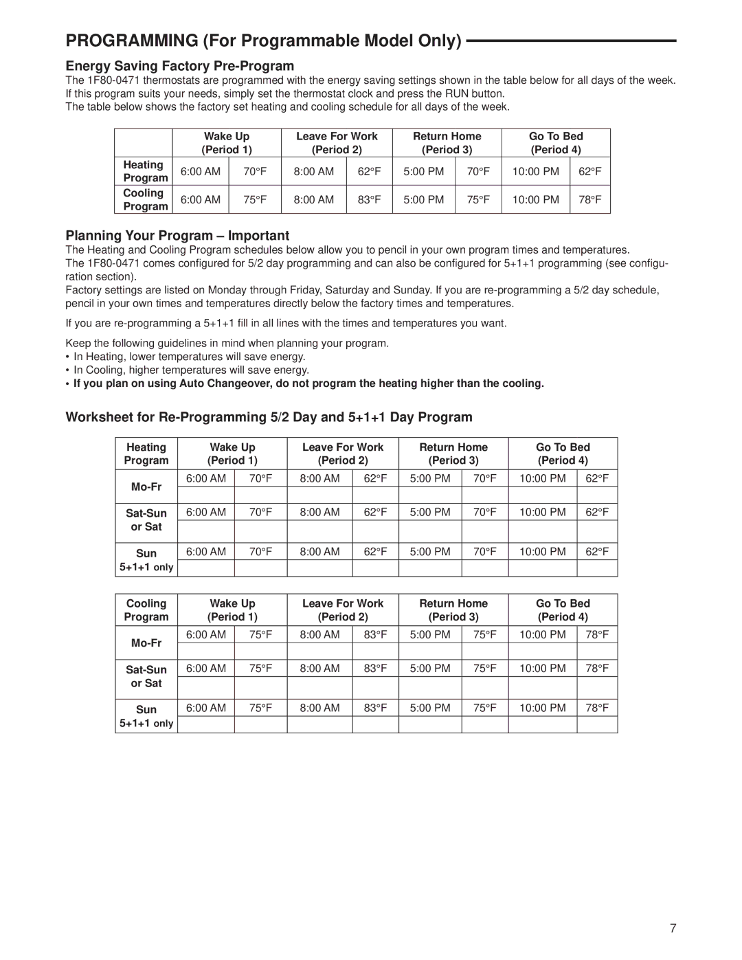 Technics 1F80-0471 specifications Energy Saving Factory Pre-Program, Planning Your Program Important 