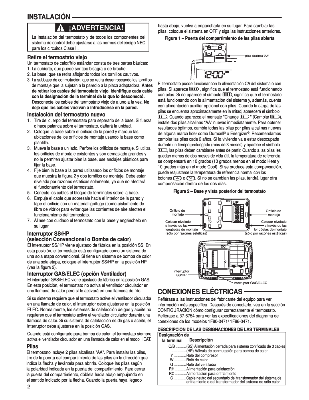 Technics 1F80-0471 Conexiones Eléctricas, Retire el termostato viejo, Instalación del termostato nuevo, Pilas 