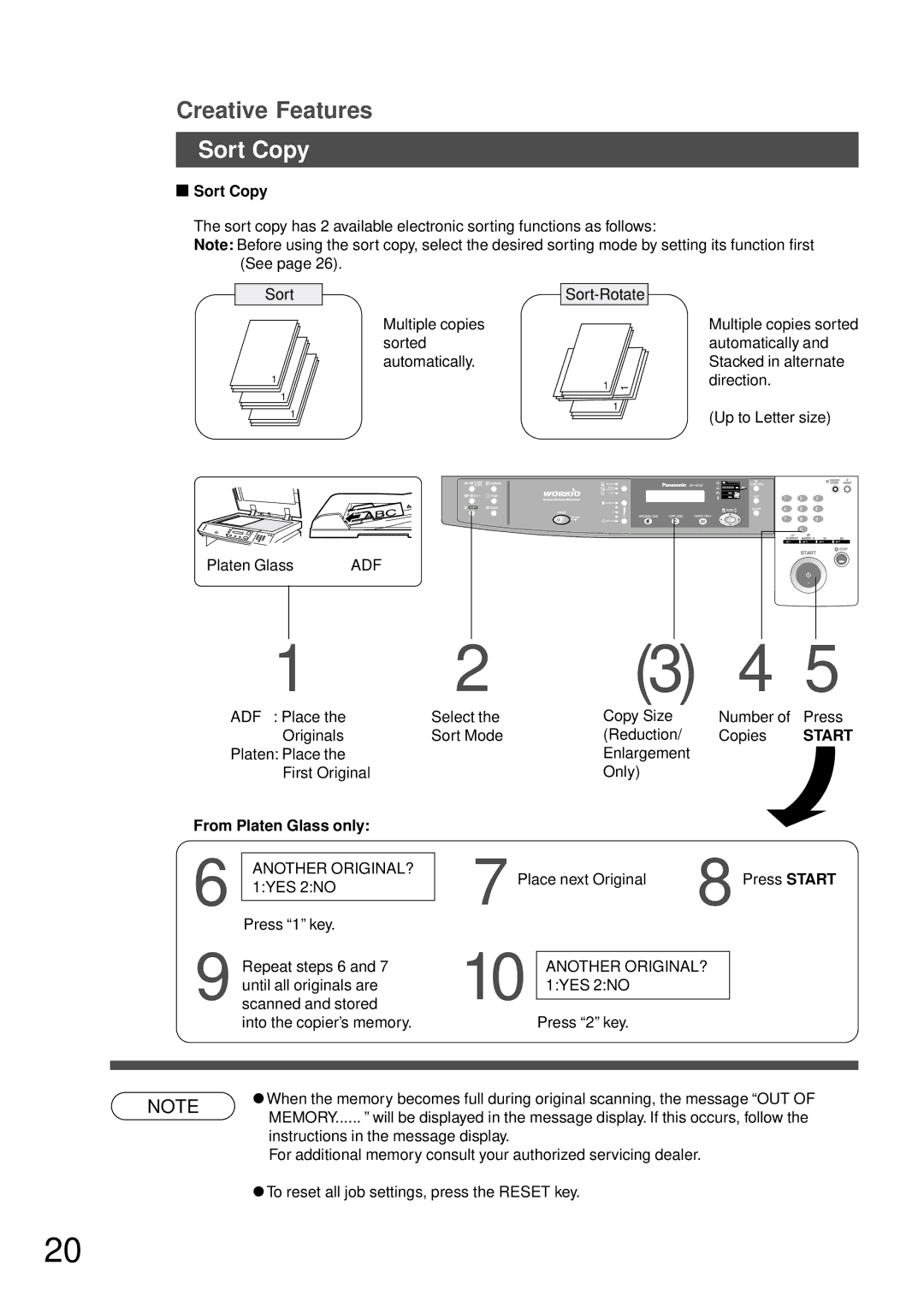 Technics DP-1810P manual Sort Copy, From Platen Glass only 