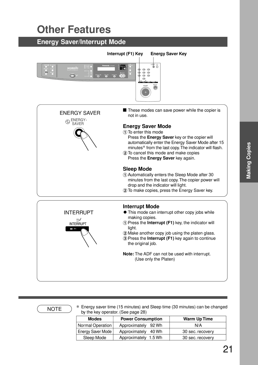 Technics DP-1810P manual Other Features, Energy Saver/Interrupt Mode, Energy Saver Mode, Sleep Mode 