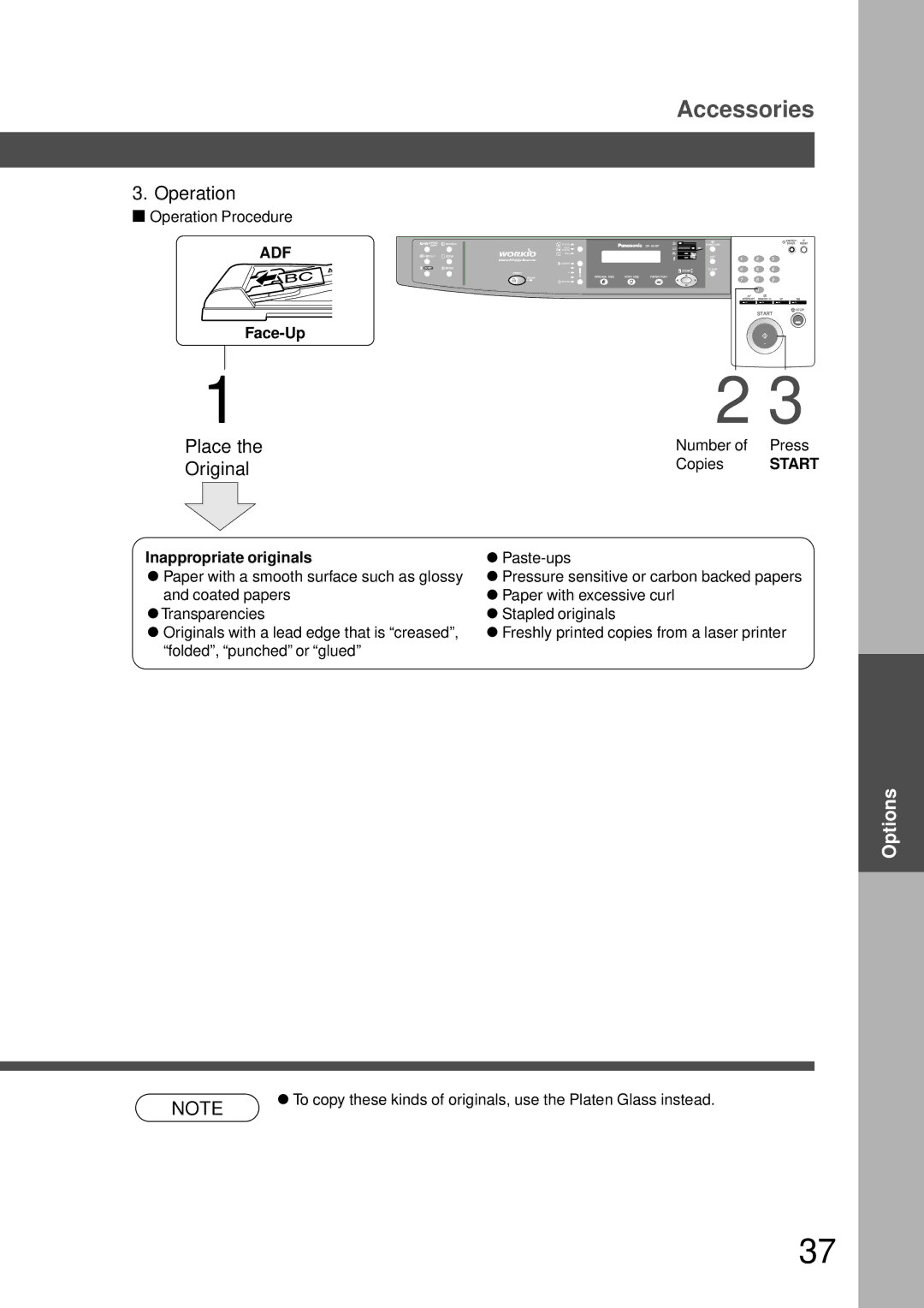 Technics DP-1810P manual Place Original, Inappropriate originals 