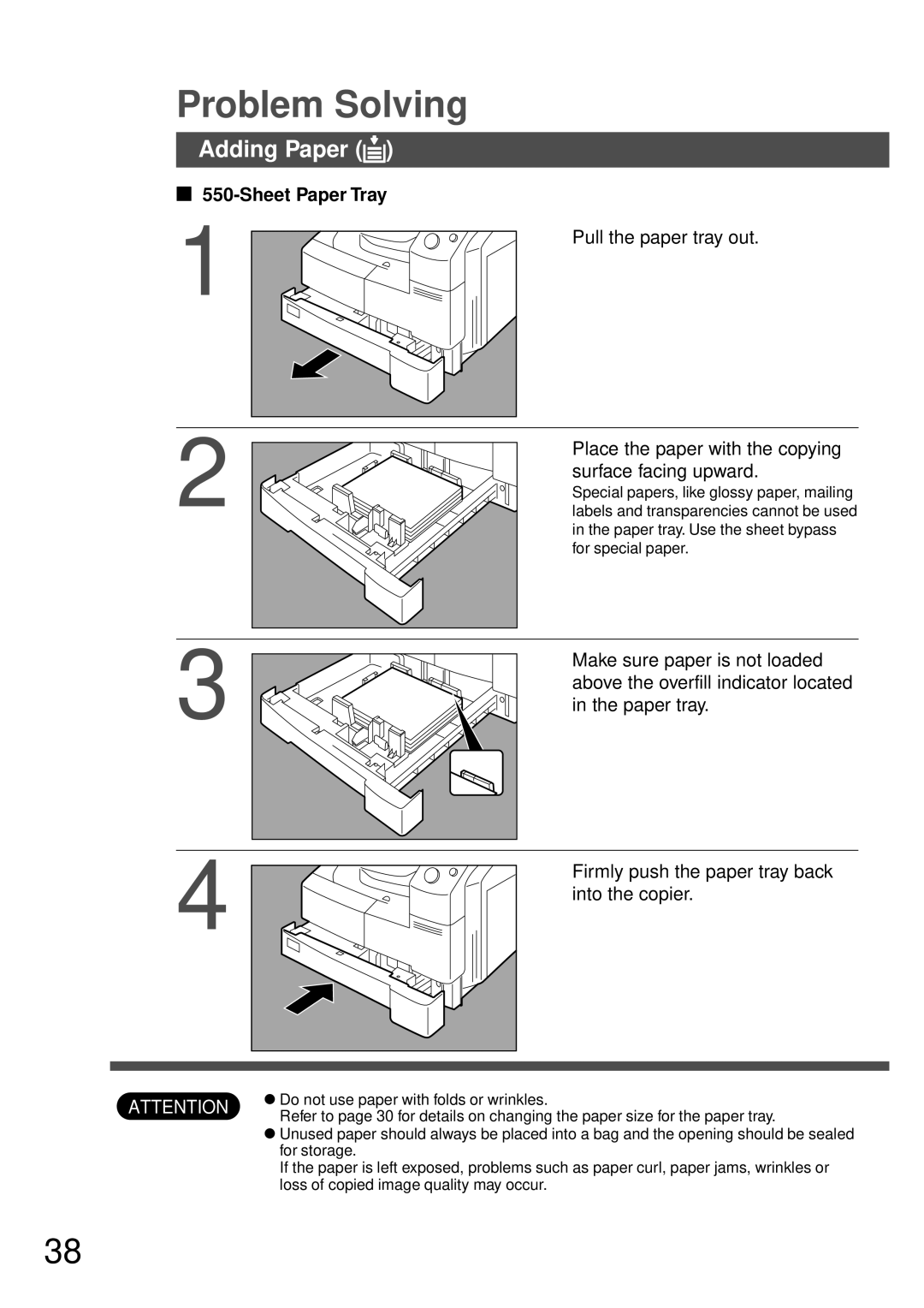 Technics DP-1810P manual Problem Solving, Adding Paper J, Sheet Paper Tray 