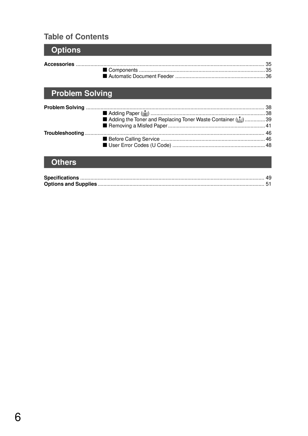 Technics DP-1810P manual Options, Problem Solving, Others 