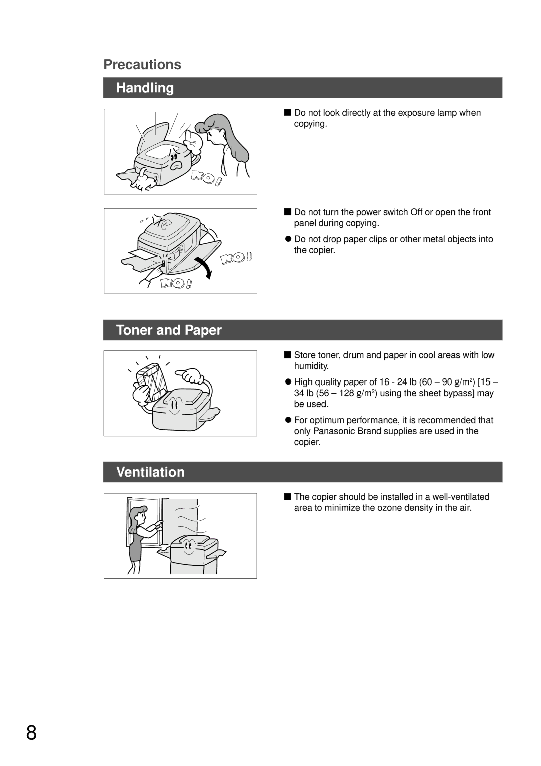 Technics DP-1810P manual Handling, Toner and Paper Ventilation 