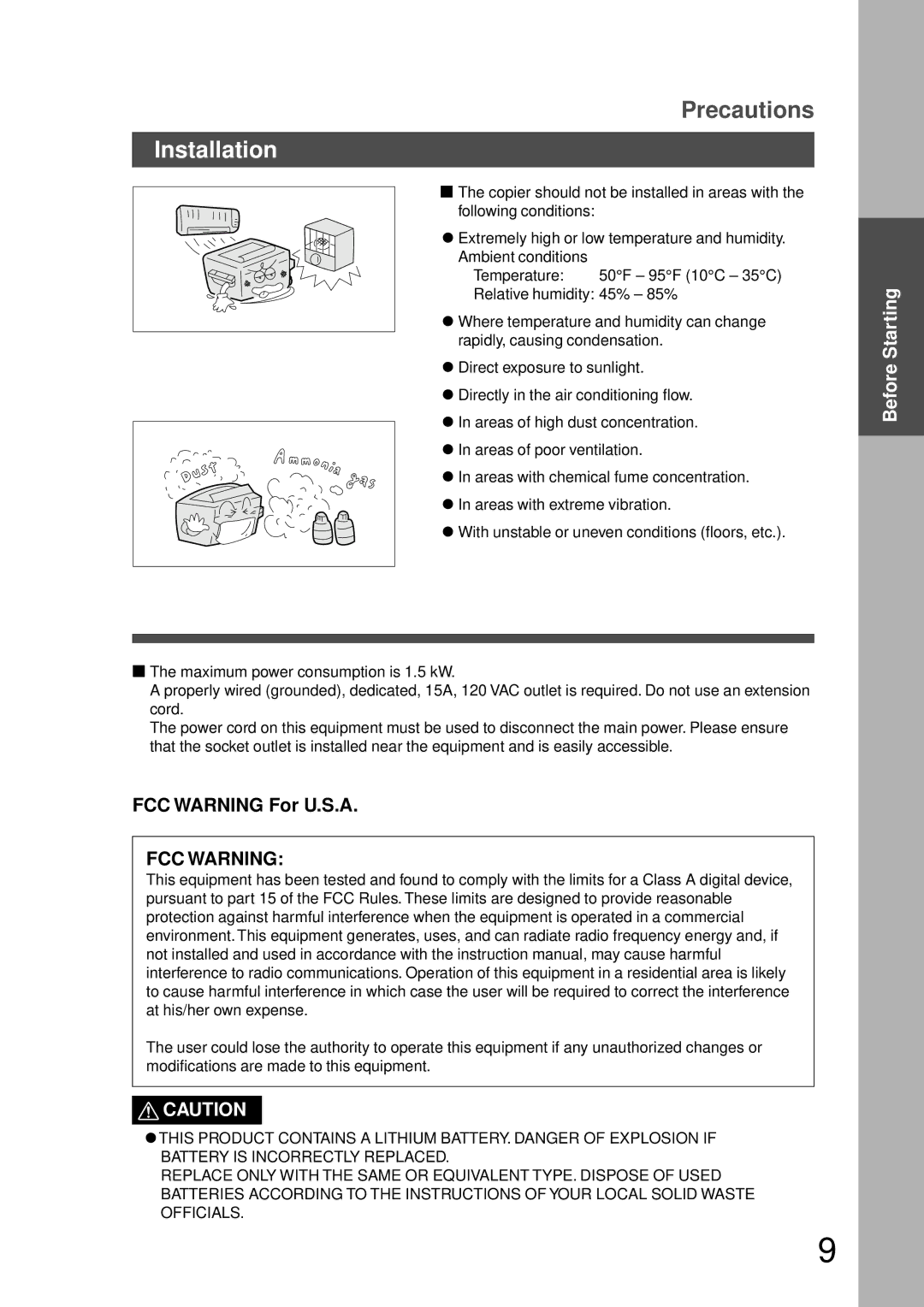 Technics DP-1810P manual Installation, FCC Warning For U.S.A 