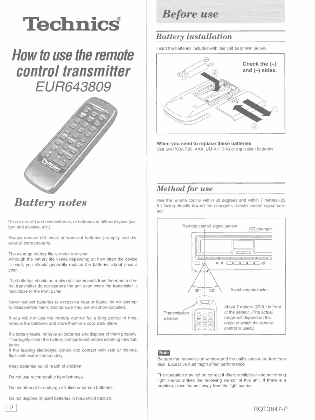 Technics EUR643809 manual 