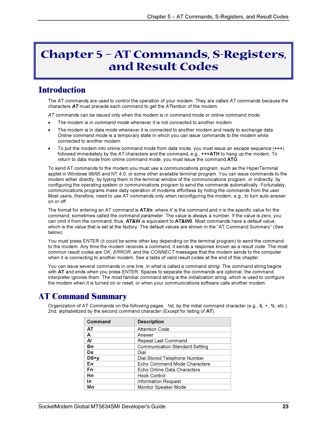 Technics MT5634SMI-34, MT5634SMI-92 manual AT Commands, S-Registers Result Codes, AT Command Summary 