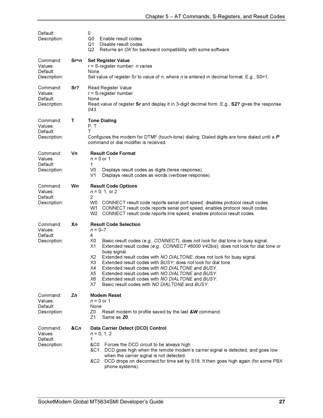 Technics MT5634SMI-34, MT5634SMI-92 manual Sr= n Set Register Value, Sr? 