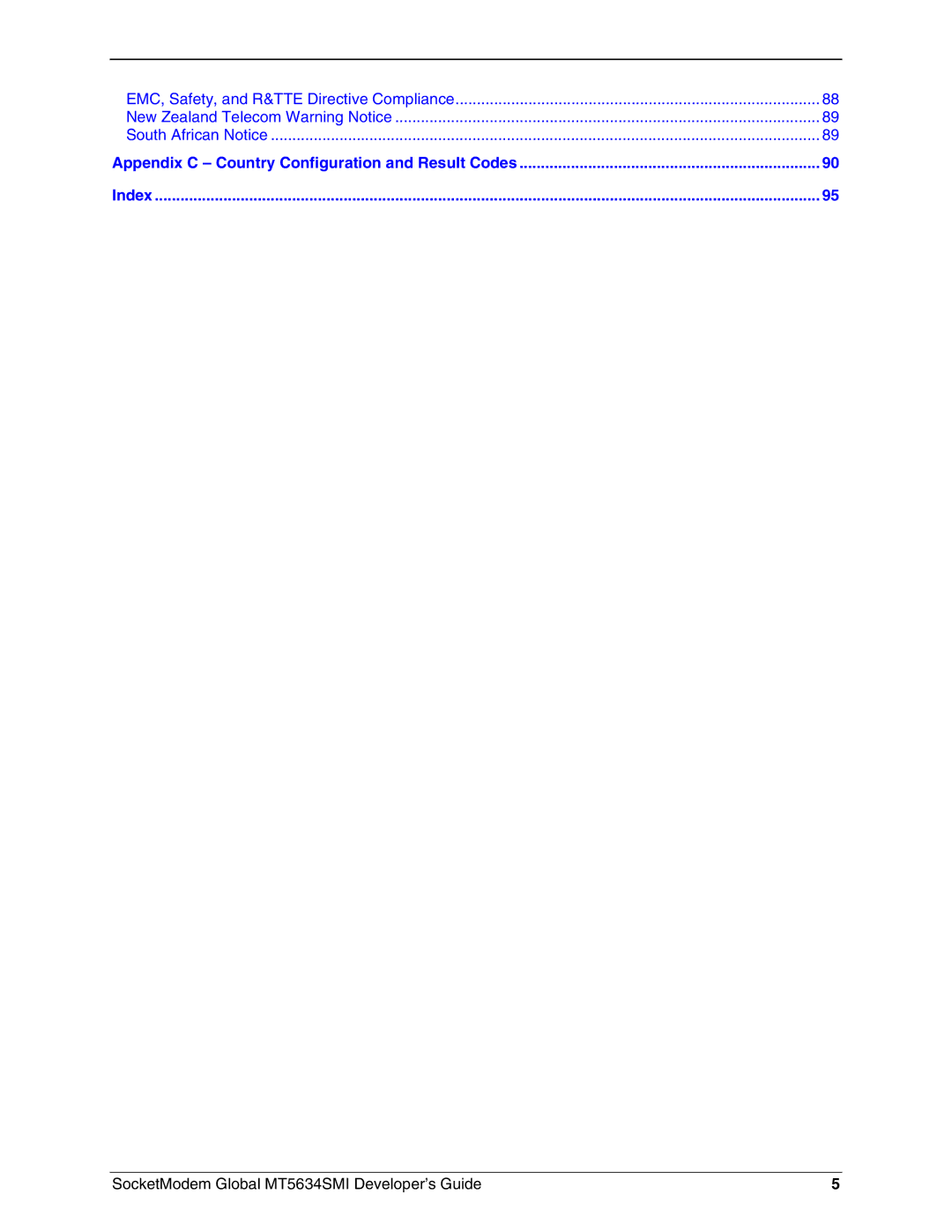 Technics MT5634SMI-34, MT5634SMI-92 manual Appendix C Country Configuration and Result Codes Index 