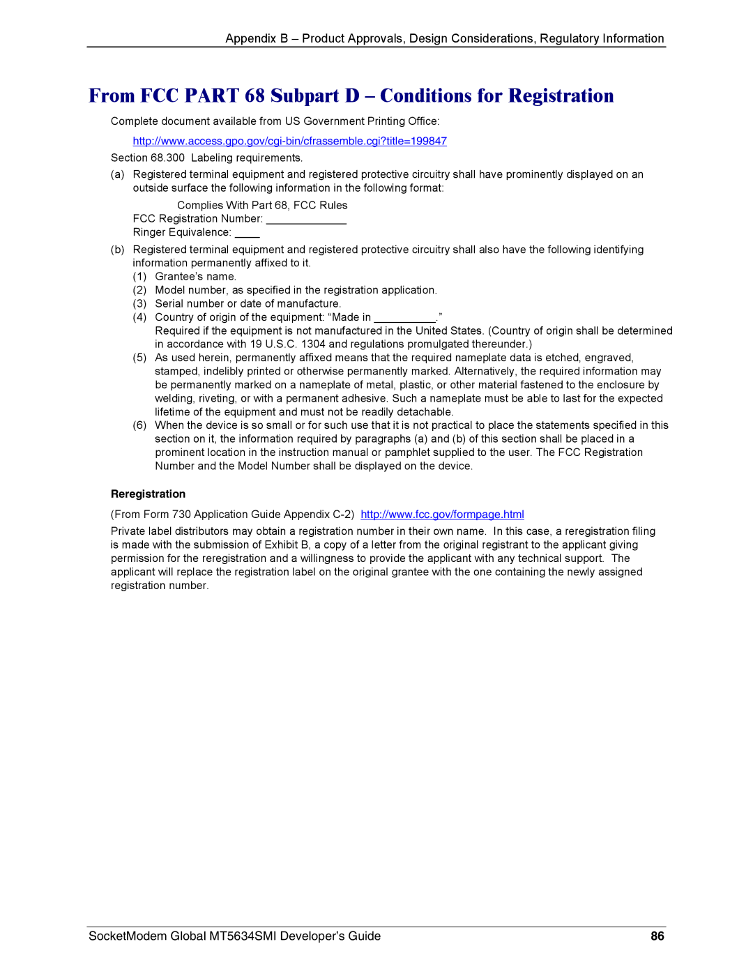 Technics MT5634SMI-92, MT5634SMI-34 manual From FCC Part 68 Subpart D Conditions for Registration, Reregistration 