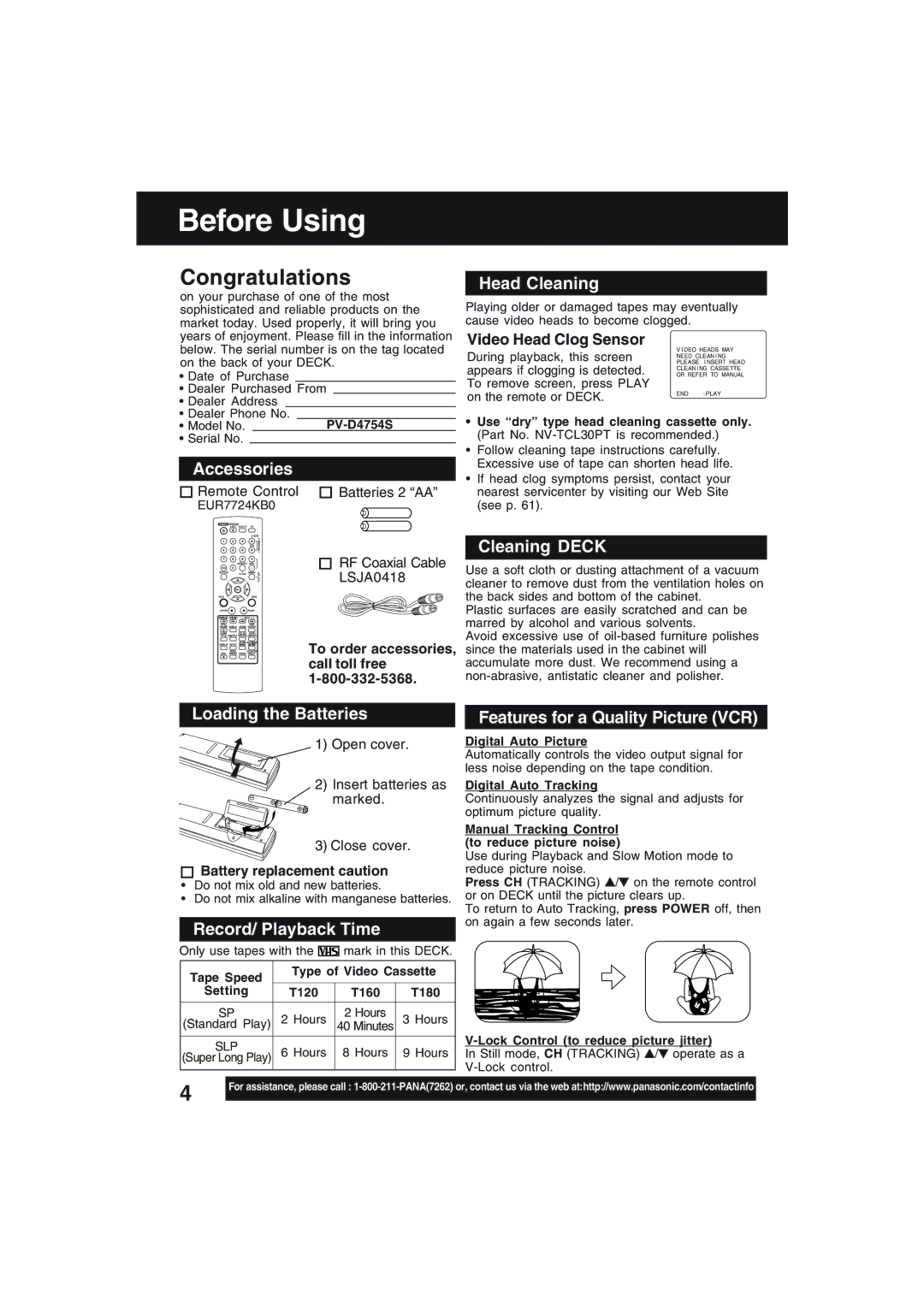 Technics PV-D4754S manual Before Using 