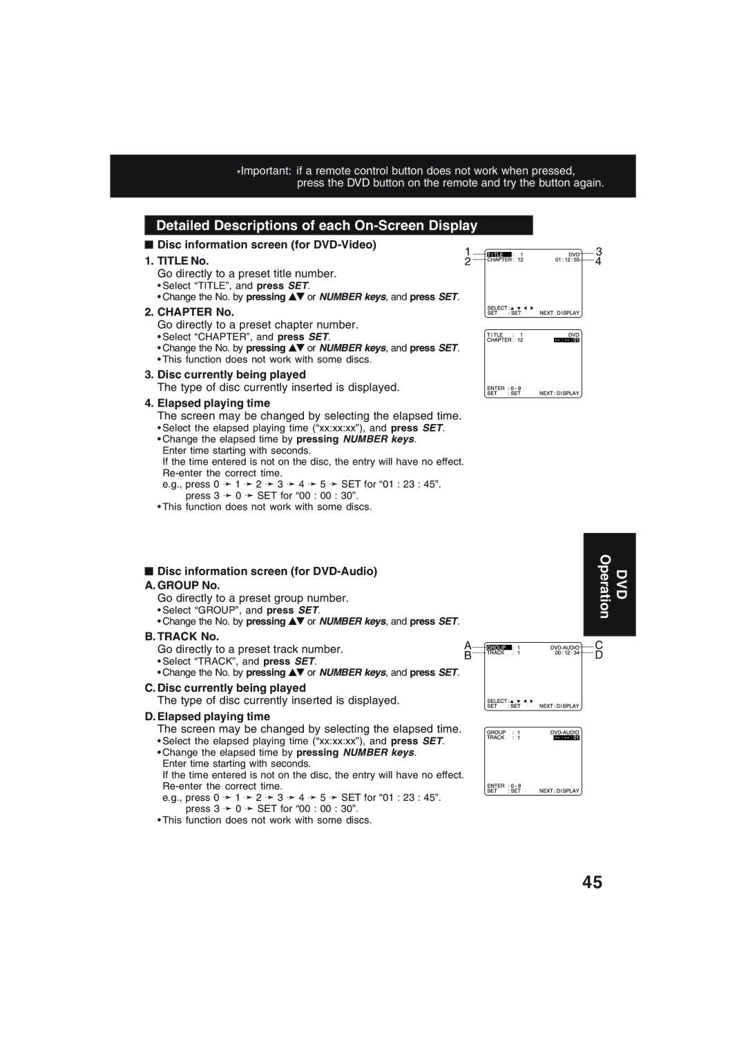 Technics PV-D4754S manual Detailed Descriptions of each On-Screen Display 