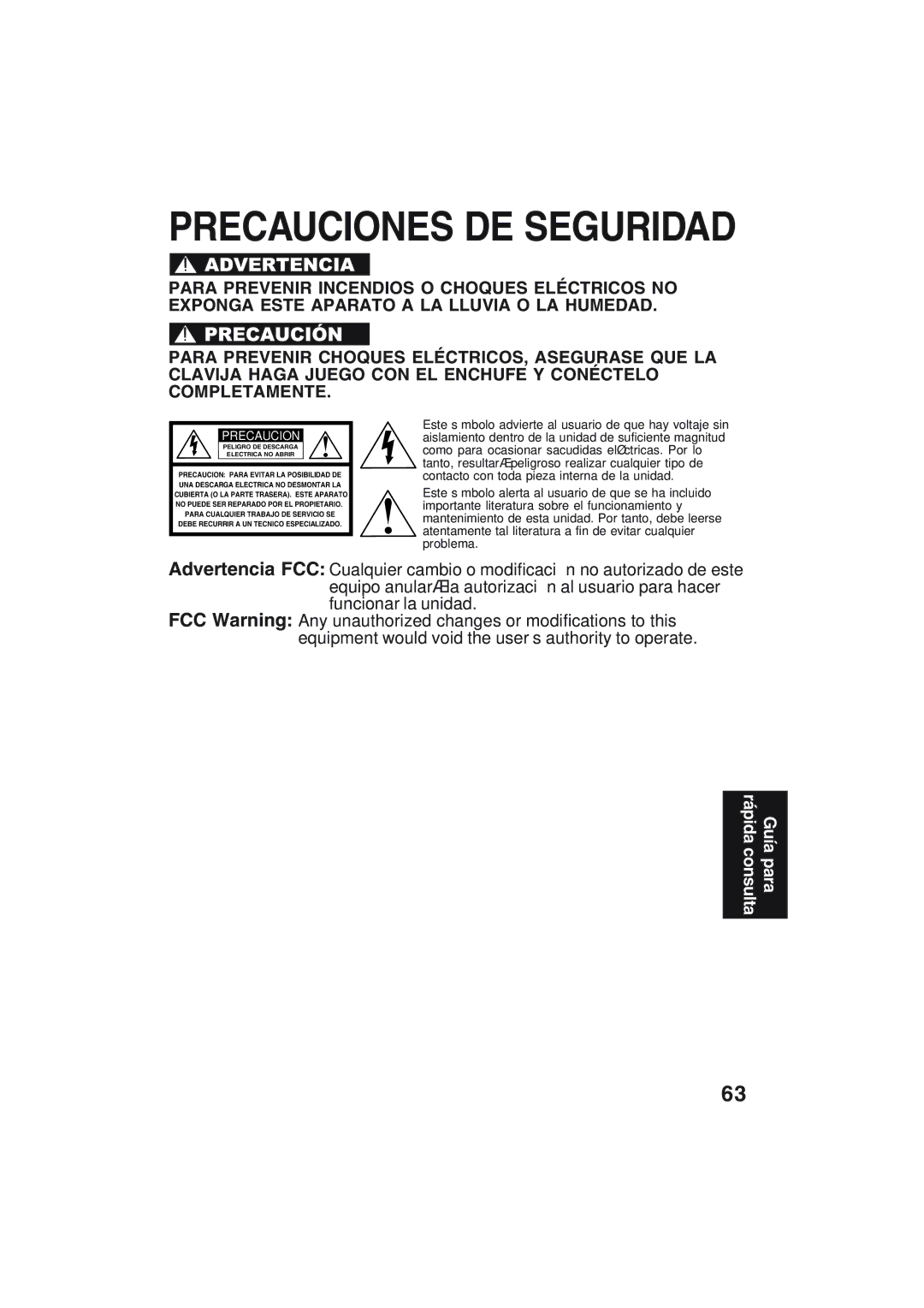 Technics PV-D4754S manual Precauciones DE Seguridad, Guía para rápida consulta 