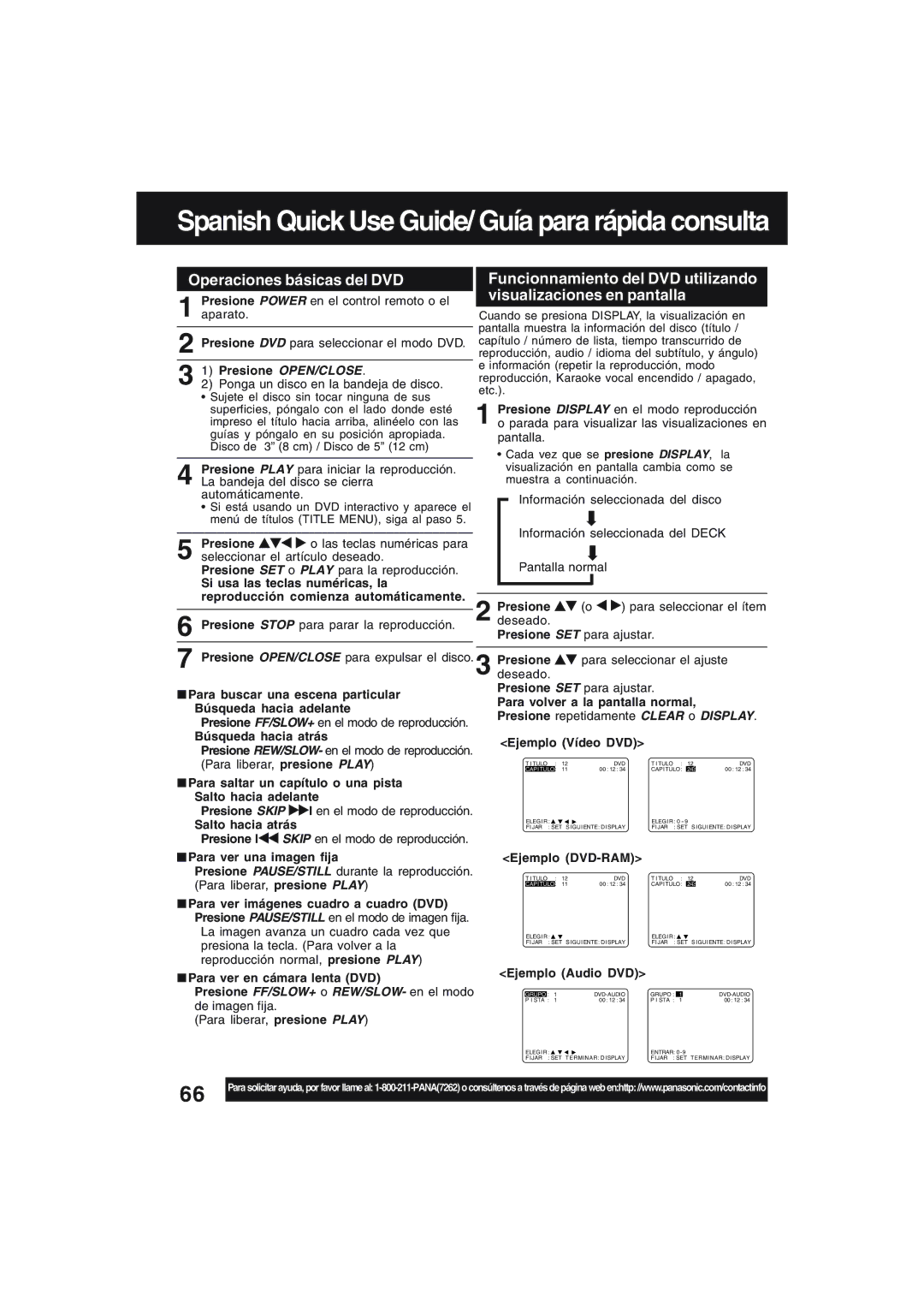 Technics PV-D4754S manual Operaciones básicas del DVD 