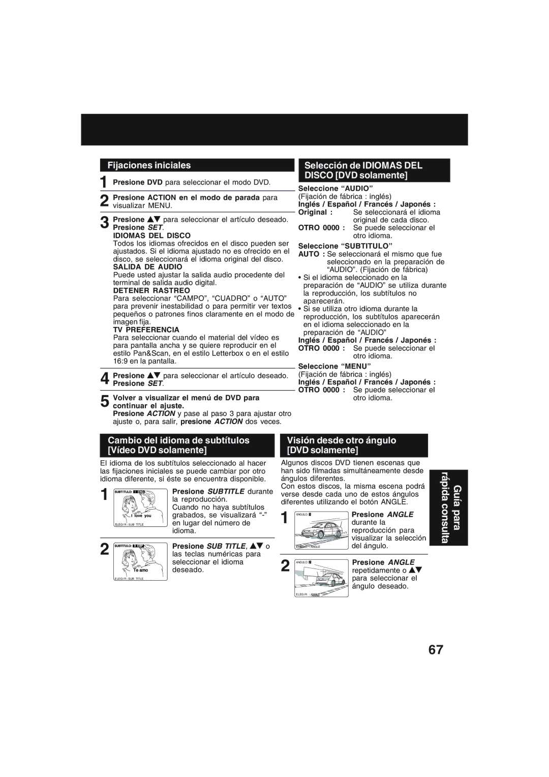 Technics PV-D4754S manual Fijaciones iniciales, Selección de Idiomas DEL Disco DVD solamente 