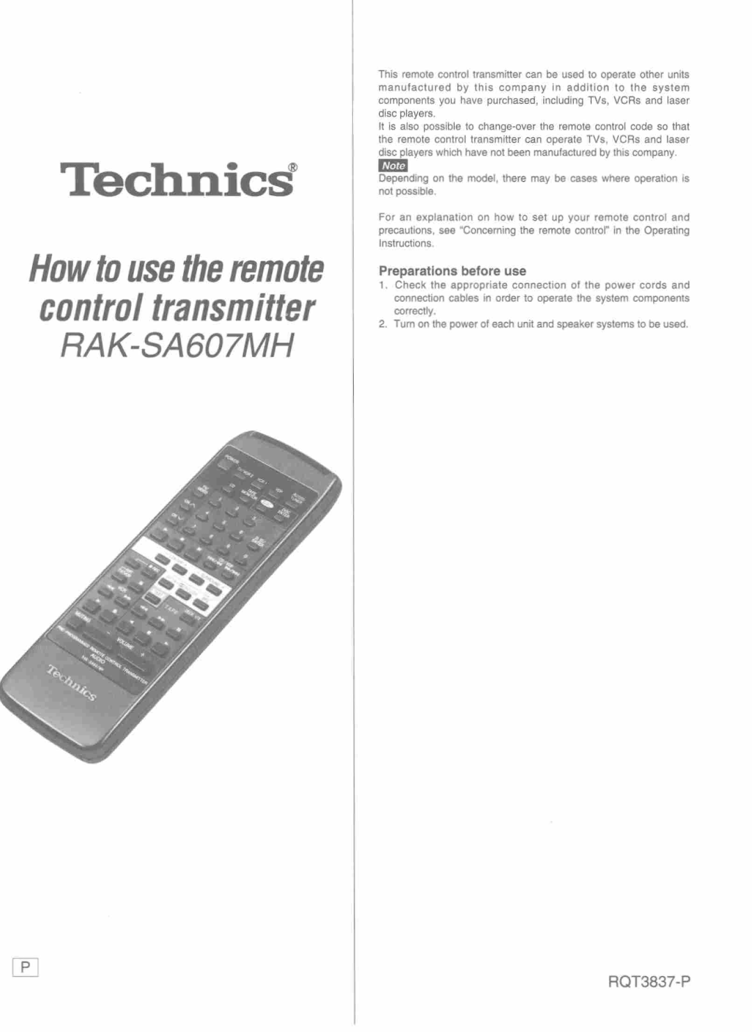 Technics RAK-SA607MH manual 