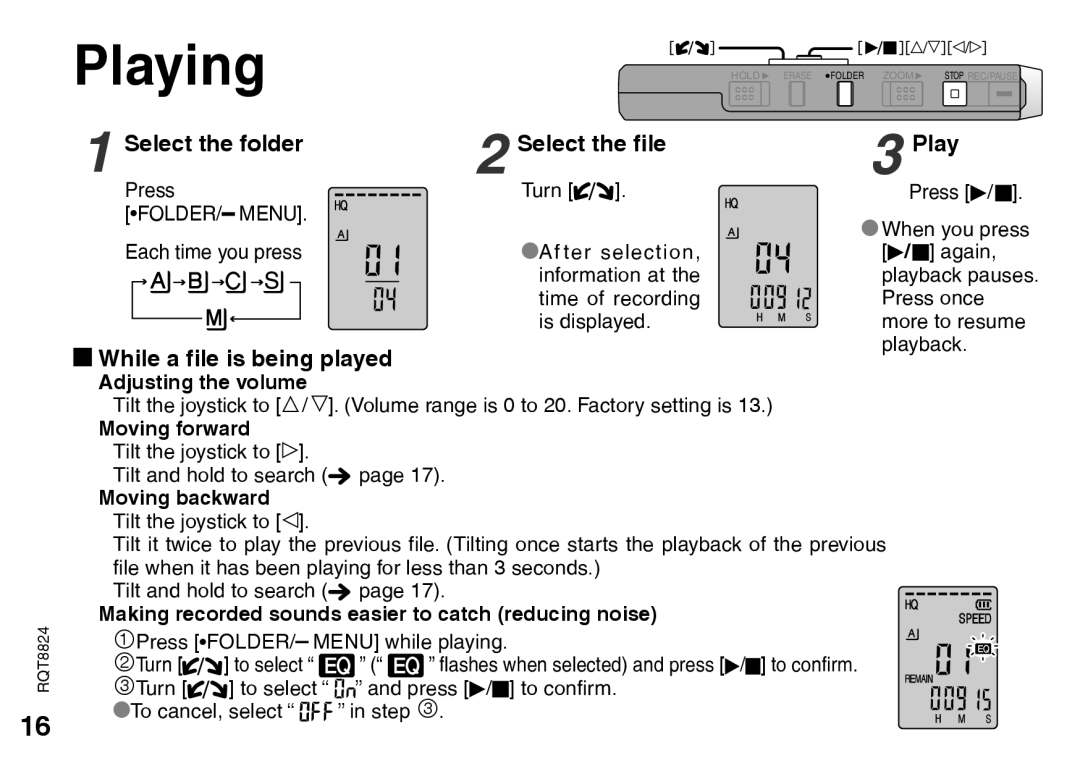 Technics RR-US490, RR-US470, RR-US450, RR-US430 warranty Playing, Select the folder, While a file is being played 