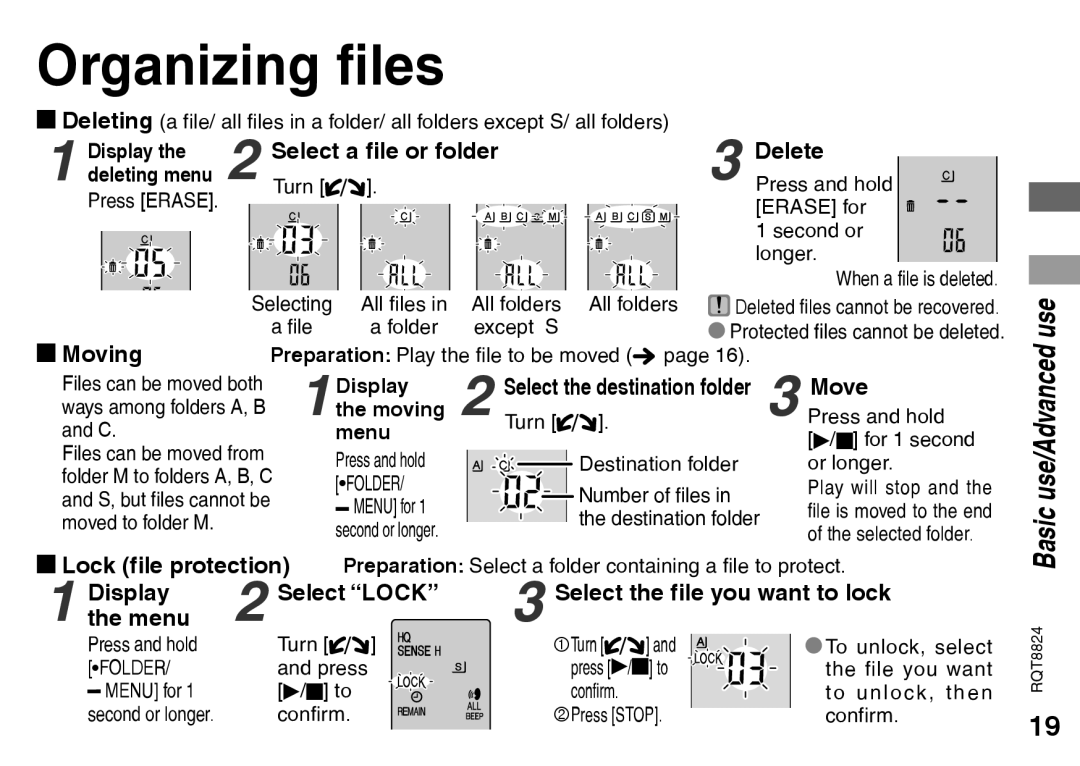 Technics RR-US430, RR-US490, RR-US470, RR-US450 warranty Organizing files 