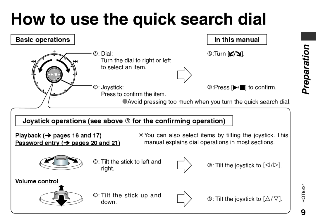 Technics RR-US470, RR-US490, RR-US450 How to use the quick search dial, Basic operations, In this manual, Preparation 