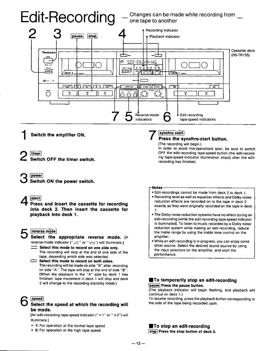 Technics RS-TR155 RS-TR255 manual 