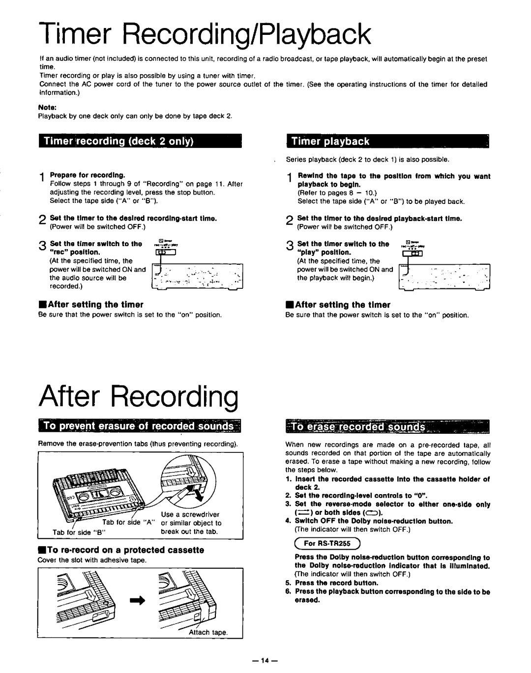 Technics RS-TR155 RS-TR255 manual 