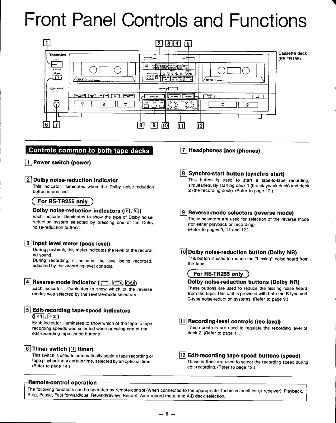 Technics RS-TR155 RS-TR255 manual 