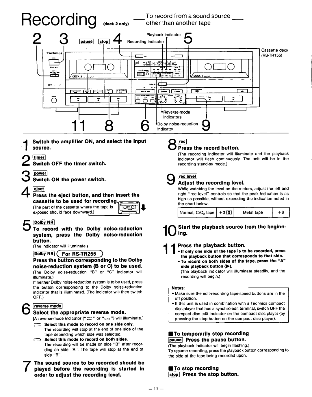 Technics RS-TR155 RS-TR255 manual 
