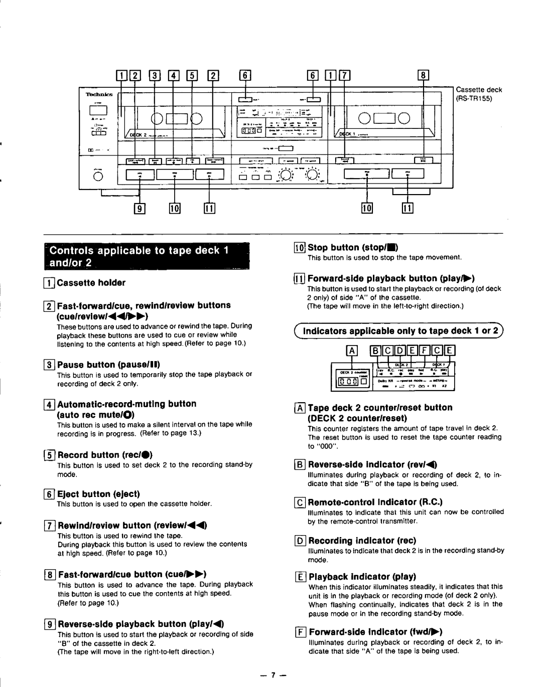 Technics RS-TR155 RS-TR255 manual 